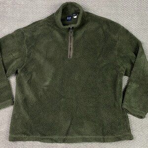 Vintage 90s GAP Fleece Pullover XXL Green Dee Pile Sherpa 1/4 Zip Sweater